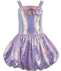 Lola + The Boys Girls Sequin Bow Detail Bubble Hem Dress