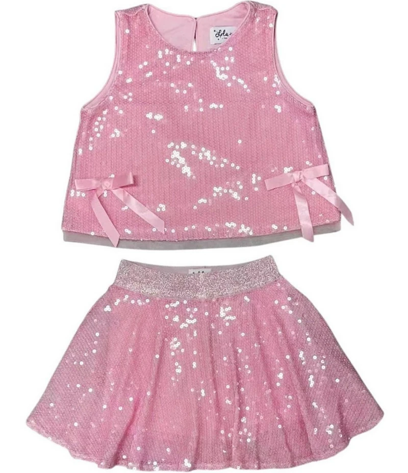 Lola + The Boys Girls Sequin Bow Top & Matching Sequin Skirt Set