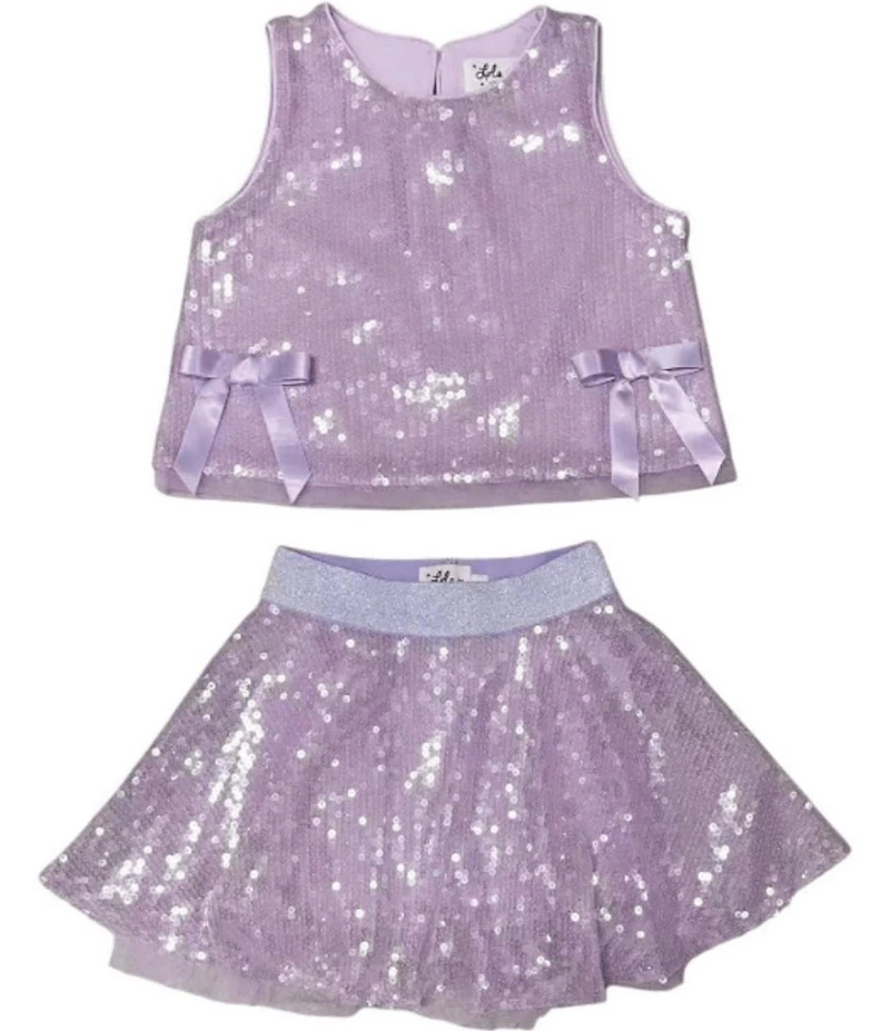 Lola + The Boys Girls Sequin Bow Top & Matching Sequin Skirt Set
