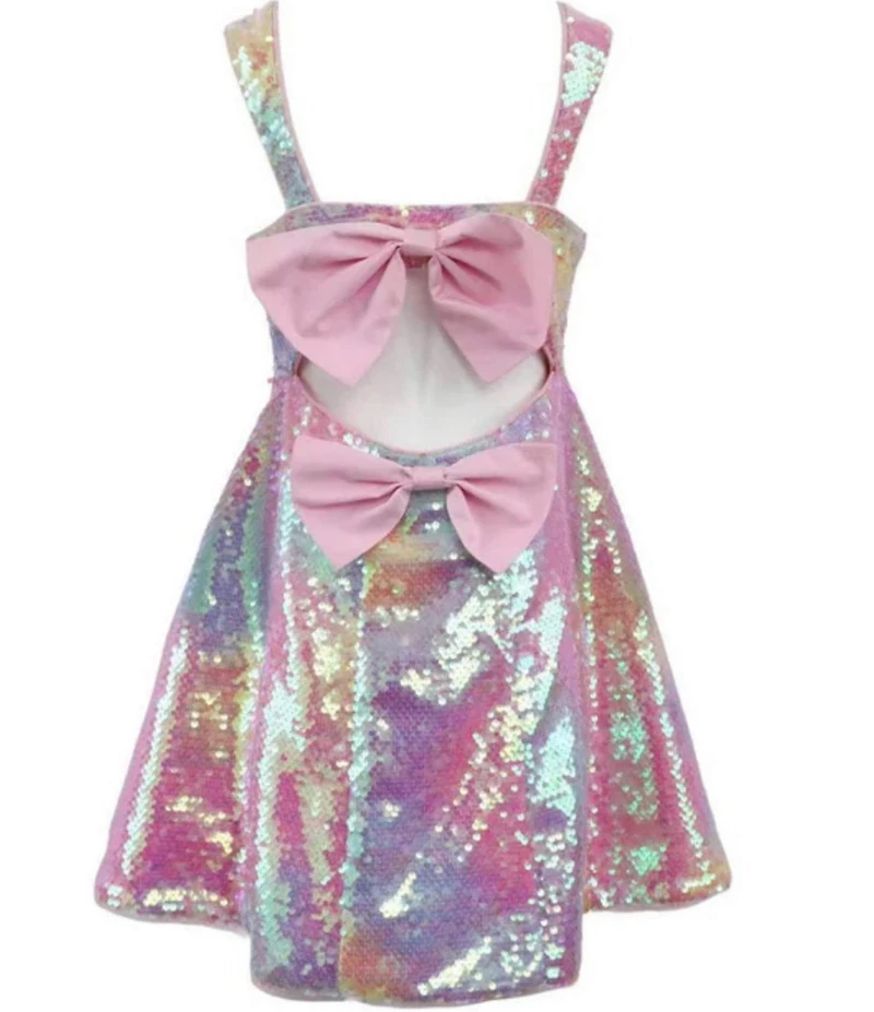Lola + The Boys Girls Sleeveless Ombre Sequin Bow Dress
