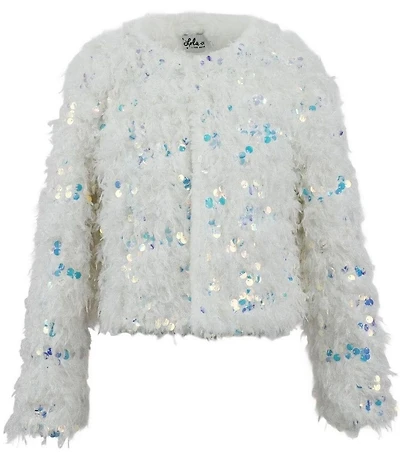 Lola + The Boys Girls Sparkle Plush Faux Fur Sequin Jacket