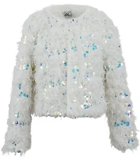 Lola + The Boys Girls Sparkle Plush Faux Fur Sequin Jacket