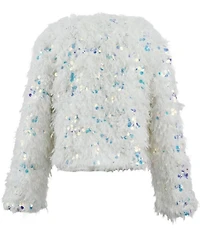 Lola + The Boys Girls Sparkle Plush Faux Fur Sequin Jacket