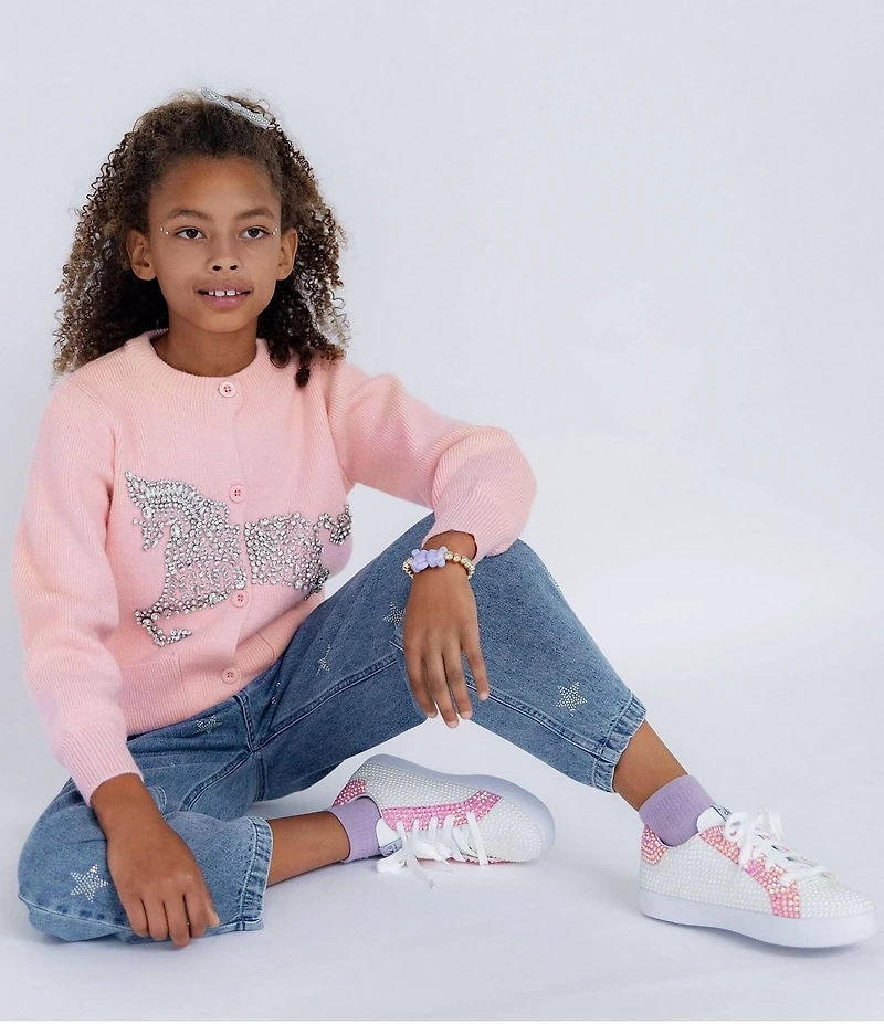 Lola + The Boys Girls Unicorn Gem Cardigan
