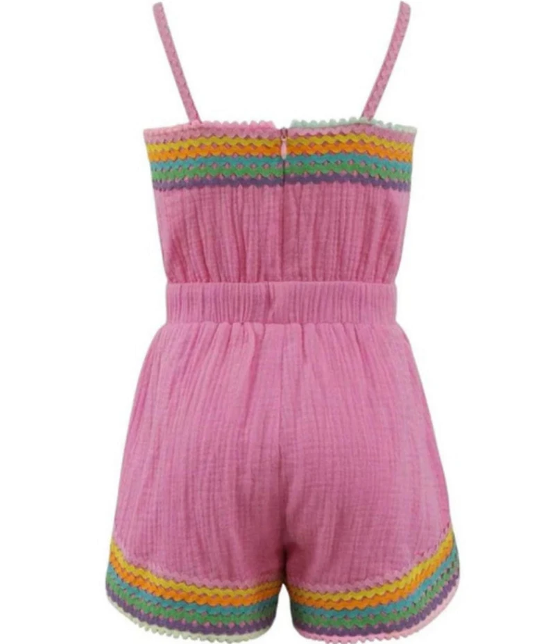 Lola + The Boys Girls Spaghetti Strap Rick Rack Trim Romper