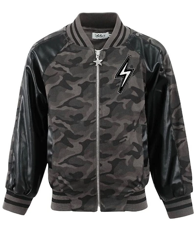 Lola + The Boys Little/Big Boys Camo Flash Leather Bomber