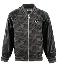 Lola + The Boys Little/Big Boys Camo Flash Leather Bomber