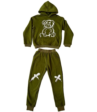 Lola + The Boys Little/Big Boys Pullover Punk Bear Graffiti Hoodie & Matching Jogger Pants Set