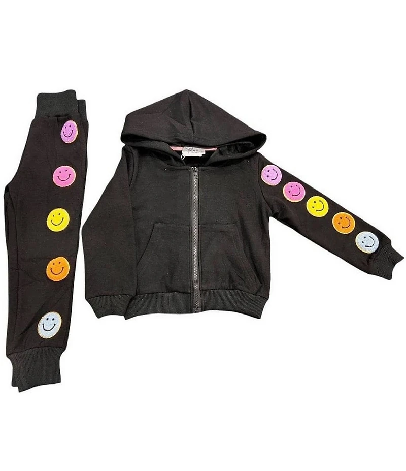 Lola + The Boys Little/Big Girls Rainbow Cozy Emoji Zip Front Hoodie & Matching Jogger Pants Set