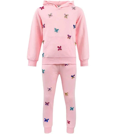 Lola + The Boys Little/Big Girls Butterfly Gem Long Sleeve Hoodie & Jogger Pants Set