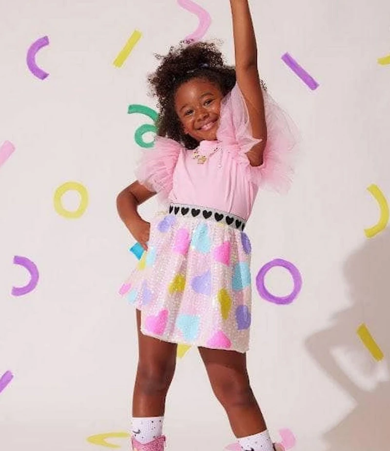 Lola + The Boys Little/Big Girls Candy Hearts Sequin Skirt