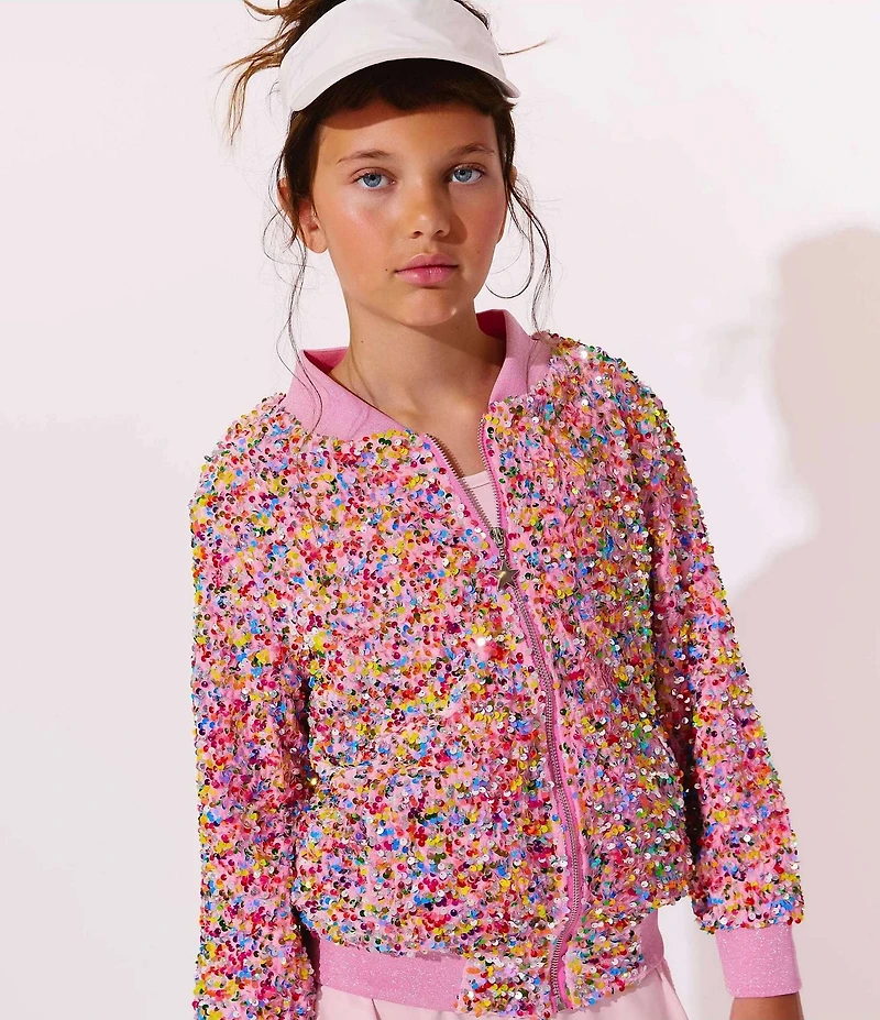 Lola + The Boys Little/Big Girls Confetti Shimmer Bomber Jacket