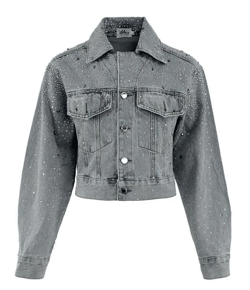 Lola + The Boys Little/Big Girls Crystal Bow Denim Jacket