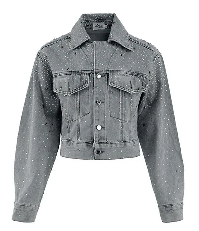 Lola + The Boys Little/Big Girls Crystal Bow Denim Jacket