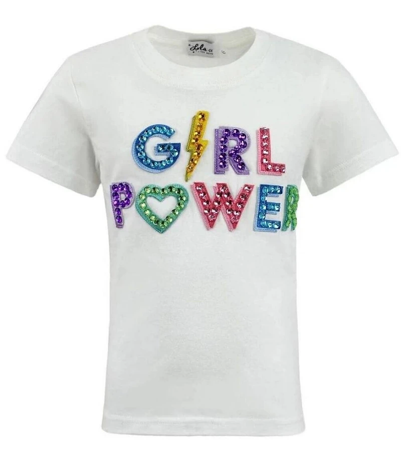 Lola + The Boys Little/Big Girls Crystal Girl Power Short Sleeve T-Shirt