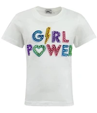 Lola + The Boys Little/Big Girls Crystal Girl Power Short Sleeve T-Shirt