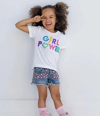 Lola + The Boys Little/Big Girls Crystal Girl Power Short Sleeve T-Shirt