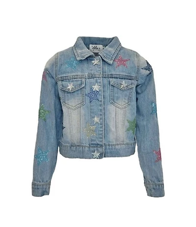 Lola + The Boys Little/Big Girls Crystal Rainbow Stars Denim Jacket