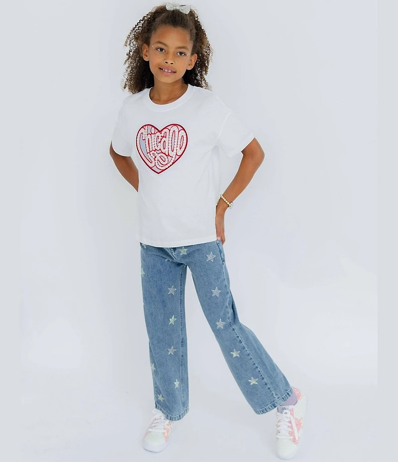 Lola + The Boys Little/Big Girls Crystal Stars Wide Leg Jeans