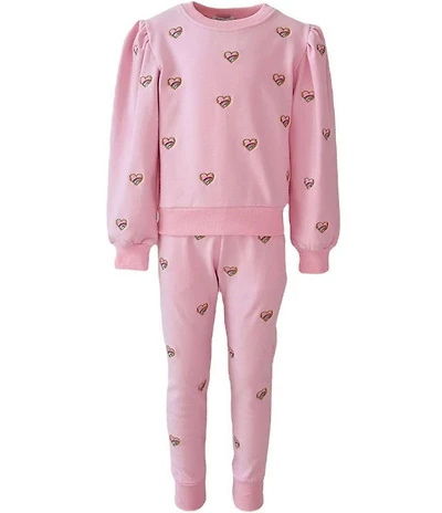 Lola + The Boys Little/Big Girls Embroidered Heart All Over Crew Neck Sweatshirt & Jogger Pants Set