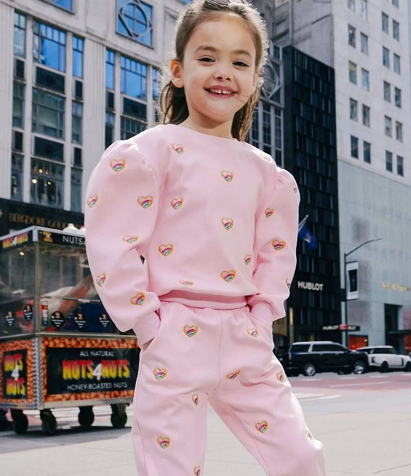 Lola + The Boys Little/Big Girls Embroidered Heart All Over Crew Neck Sweatshirt & Jogger Pants Set