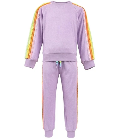 Lola + The Boys Little/Big Girls Lavender Rainbow Sequin Taping Pullover Sweatshirt & Jogger Pants Set