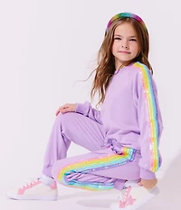 Lola + The Boys Little/Big Girls Lavender Rainbow Sequin Taping Pullover Sweatshirt & Jogger Pants Set