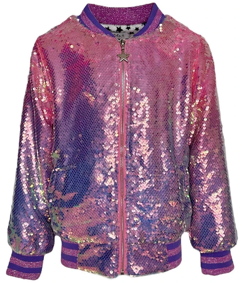 Lola + The Boys Little/Big Girls Lavender Sequin Bomber Jacket