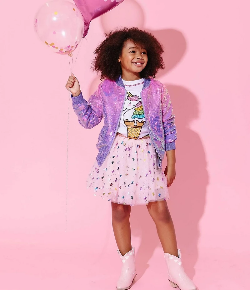 Lola + The Boys Little/Big Girls Lavender Sequin Bomber Jacket