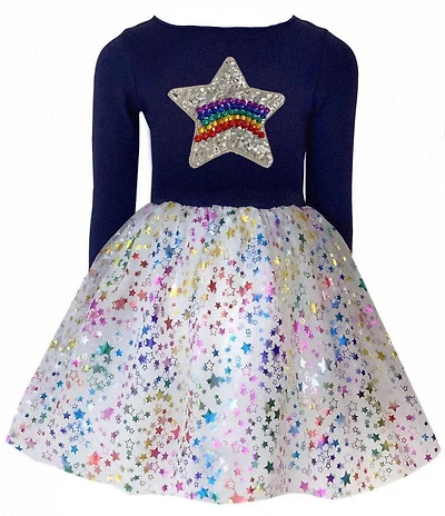 Lola + The Boys Little/Big Girls Long Sleeve Shining Star Fairydust Tutu Dress