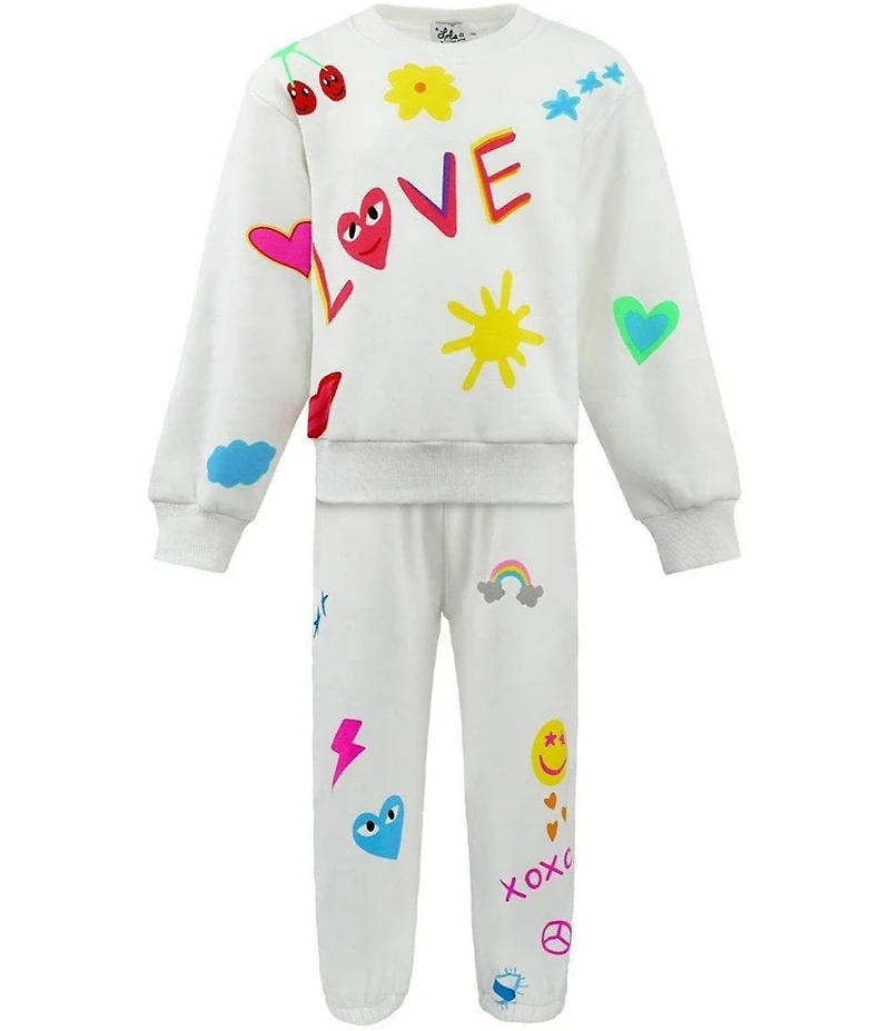 Lola + The Boys Little/Big Girls Love Doodle Print Pullover Sweatshirt & Jogger Pants Set