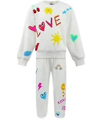 Lola + The Boys Little/Big Girls Love Doodle Print Pullover Sweatshirt & Jogger Pants Set