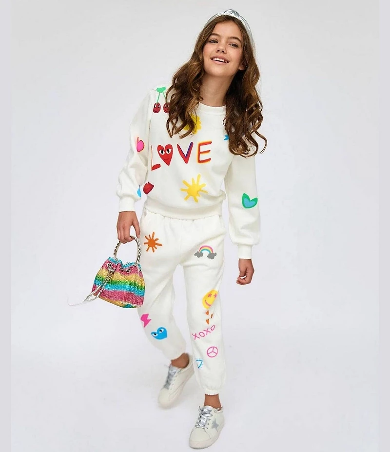 Lola + The Boys Little/Big Girls Love Doodle Print Pullover Sweatshirt & Jogger Pants Set