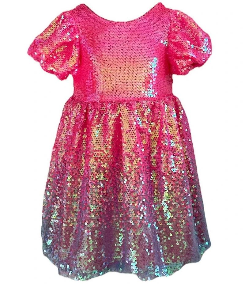 Lola + The Boys Little/Big Girls Ombre Sequin Shimmer Puff Sleeve Dress