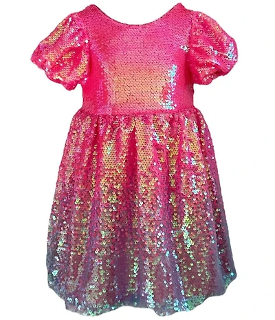 Lola + The Boys Little/Big Girls Ombre Sequin Shimmer Puff Sleeve Dress