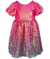 Lola + The Boys Little/Big Girls Ombre Sequin Shimmer Puff Sleeve Dress