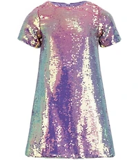 Lola + The Boys Little/Big Girls Ombre Short Sleeve Sequin Dress