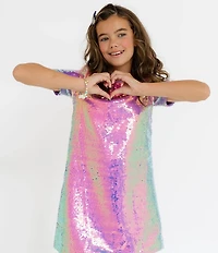 Lola + The Boys Little/Big Girls Ombre Short Sleeve Sequin Dress