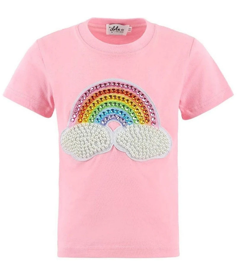 Lola + The Boys Little/Big Girls Pearl Patch Rainbow Short Sleeve T-Shirt