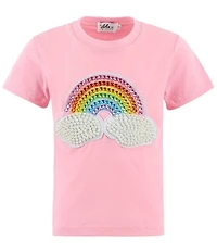 Lola + The Boys Little/Big Girls Pearl Patch Rainbow Short Sleeve T-Shirt