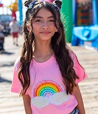 Lola + The Boys Little/Big Girls Pearl Patch Rainbow Short Sleeve T-Shirt