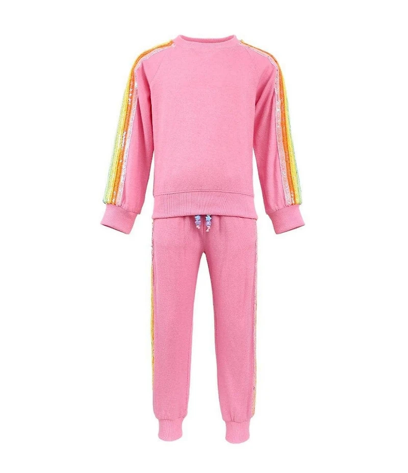 Lola + The Boys Little/Big Girls Pink Rainbow Sequin Long Sleeve Sweatshirt & Jogger Pants Set