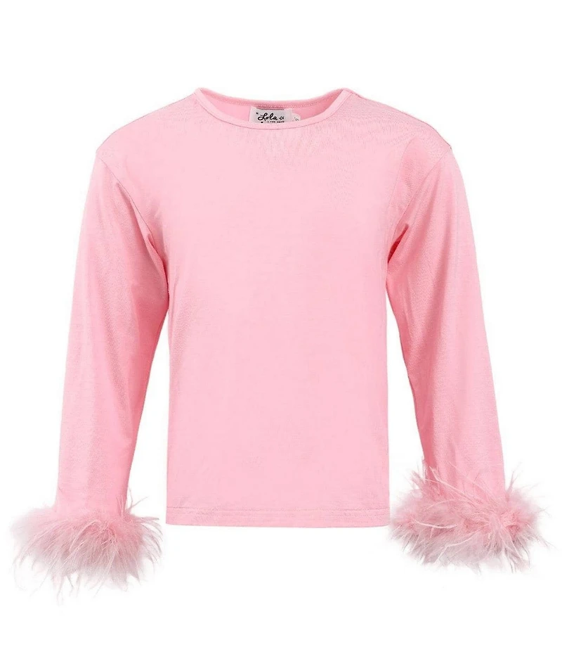 Lola + The Boys Little/Big Girls Pretty Feather Long Sleeve Top