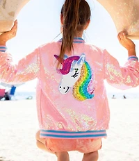 Lola + The Boys Little/Big Girls Pretty In Pink Sequin Bomber Jacket