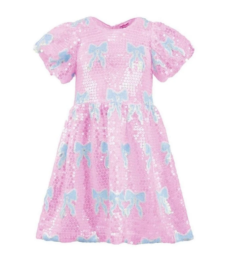Lola + The Boys Little/Big Girls Puff Sleeve Sequin Bow Dress