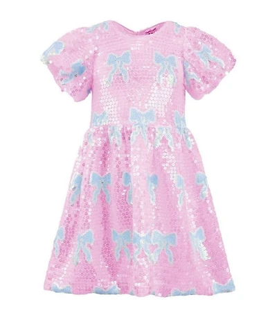Lola + The Boys Little/Big Girls Puff Sleeve Sequin Bow Dress