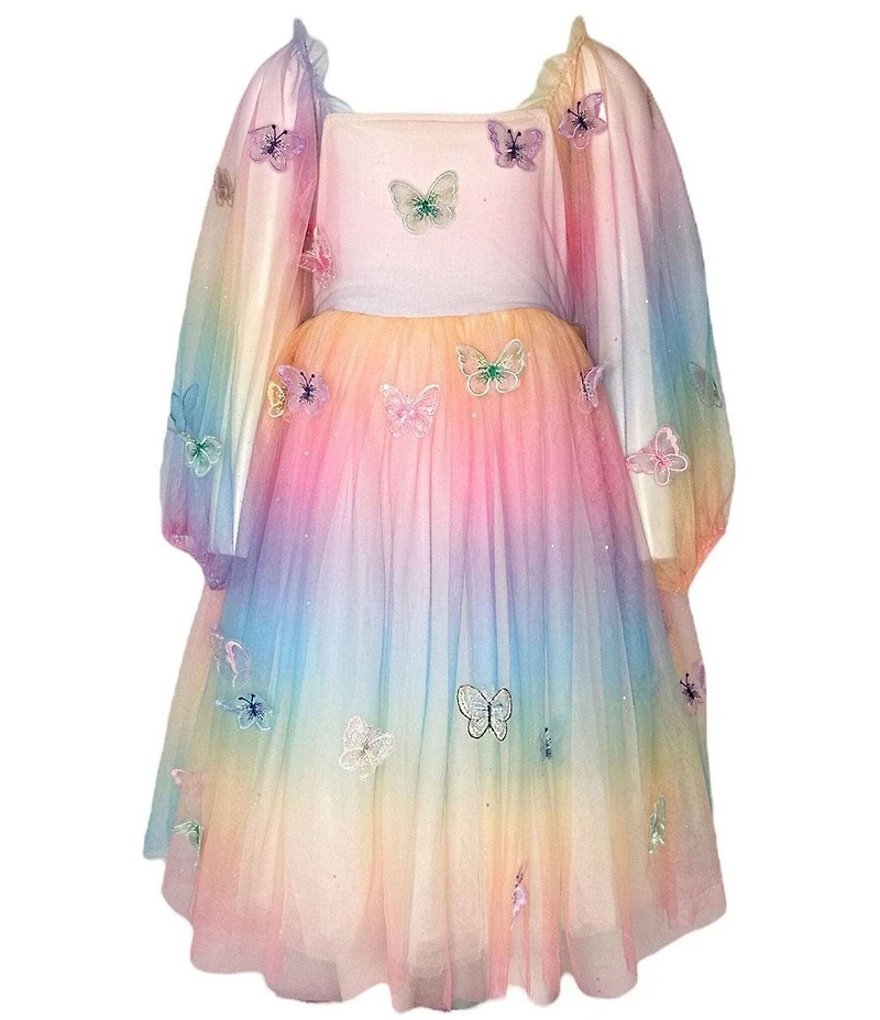 Lola + The Boys Little/Big Girls Rainbow Butterfly Ombre Long Sleeve Dress