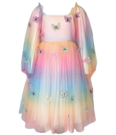 Lola + The Boys Little/Big Girls Rainbow Butterfly Ombre Long Sleeve Dress