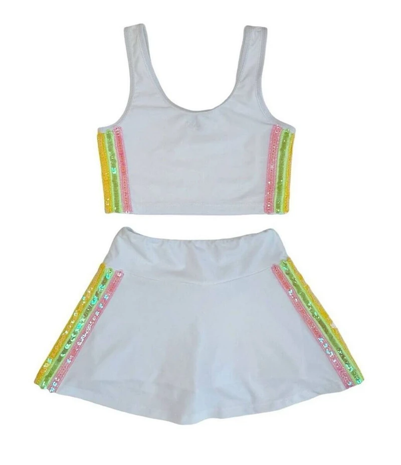 Lola + The Boys Little/Big Girls Rainbow Sequin Trim Tank Top &Tennis Skirt Set