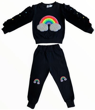 Lola + The Boys Little/Big Girls Ruffle Cloud Gem Patch Long Sleeve Sweatshirt & Jogger Pants Set